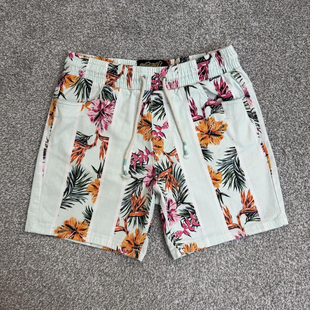 Good Vibes Shorts Mens Small Multicolor Floral Chino Beach Tropical Resortwear